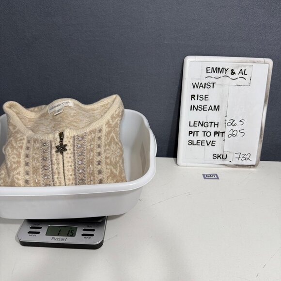 Coldwater Creek Snowflake Full Zip Cardigan Sweater Size XL Tan Wool Knit NEW - Picture 10 of 13